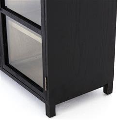 Clarence Rustic Lodge Matte Black Oak Wood Clear Glass 3 Door Sideboard|