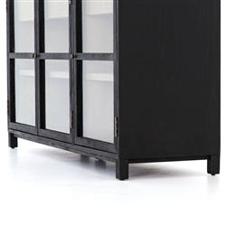 Clarence Rustic Lodge Matte Black Oak Wood Clear Glass 3 Door Sideboard|