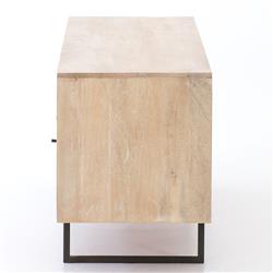 Emilie Mid Century Light Brown Mango Wood Woven Cane Iron Base Media Console - 65"W|