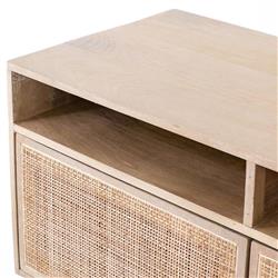 Emilie Mid Century Light Brown Mango Wood Woven Cane Iron Base Media Console - 65"W|