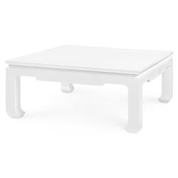 Bethany Vanilla Lacquered Linen Chow Feet Square Coffee Table|