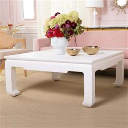 Bethany Vanilla Lacquered Linen Chow Feet Square Coffee Table|