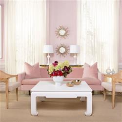 Bethany Vanilla Lacquered Linen Chow Feet Square Coffee Table|