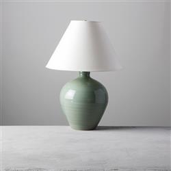 Simon Pearce Belmont Modern Empire Shade Crackle Celadon Pottery Table Lamp|