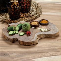 Greg Rustic Lodge Natural Brown Teak Serving Board with Condiment Bowls|