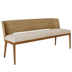 Adelyn Coastal Beach Beige Performance Brown Teak Wood Woven Back Bench|