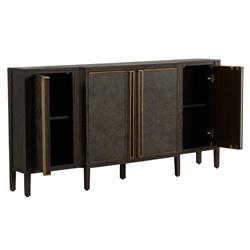 Fitzgerald Modern Classic Dark Brown Burl Wood Brass Sideboard|