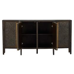 Fitzgerald Modern Classic Dark Brown Burl Wood Brass Sideboard|
