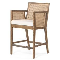 Annette Coastal Beach White Performance Natural Woven Cane Brown Wood Arm Counter Stool|