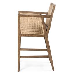 Annette Coastal Beach White Performance Natural Woven Cane Brown Wood Arm Counter Stool|