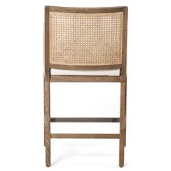 Annette Coastal Beach White Performance Natural Woven Cane Brown Wood Arm Counter Stool|