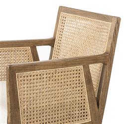 Annette Coastal Beach White Performance Natural Woven Cane Brown Wood Arm Counter Stool|