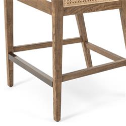 Annette Coastal Beach White Performance Natural Woven Cane Brown Wood Arm Counter Stool|