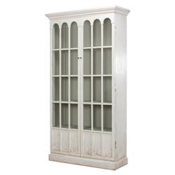 Audrey French Country Clear Glass Door Whitewashed Pine Wood Display Case|