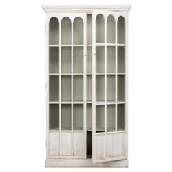Audrey French Country Clear Glass Door Whitewashed Pine Wood Display Case|