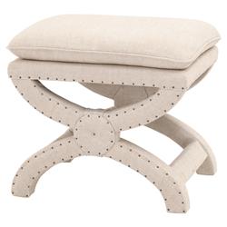 Greta Modern Classic Cream Upholstered Curved Wood Base Stool|