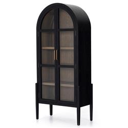 Ivan Mid Century Clear Glass Black Solid Oak Wood 2 Door Arched Display Case|