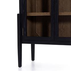 Ivan Mid Century Clear Glass Black Solid Oak Wood 2 Door Arched Display Case|