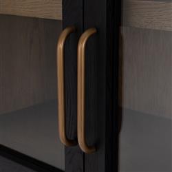 Ivan Mid Century Clear Glass Black Solid Oak Wood 2 Door Arched Display Case|