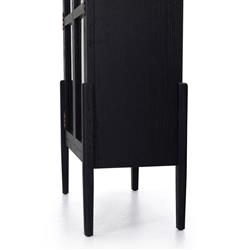 Ivan Mid Century Clear Glass Black Solid Oak Wood 2 Door Arched Display Case|