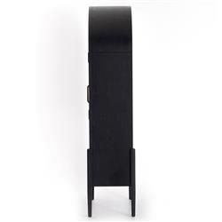 Ivan Mid Century Clear Glass Black Solid Oak Wood 2 Door Arched Display Case|