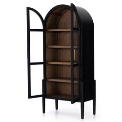 Ivan Mid Century Clear Glass Black Solid Oak Wood 2 Door Arched Display Case|