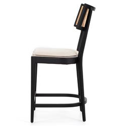 Tina Modern Cream Performance Upholstered Woven Cane Black Wood Counter Stool|