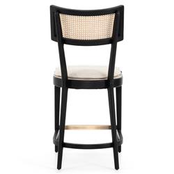 Tina Modern Cream Performance Upholstered Woven Cane Black Wood Counter Stool|