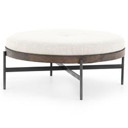 Eliza Industrial Cream Performance Brown Wood Black Iron Base Round Stool - Large|