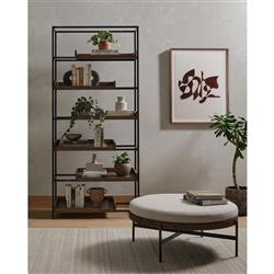 Eliza Industrial Cream Performance Brown Wood Black Iron Base Round Stool - Large|