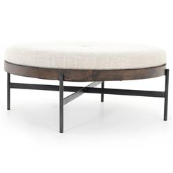 Eliza Industrial Cream Performance Brown Wood Black Iron Base Round Stool - Large|