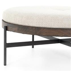 Eliza Industrial Cream Performance Brown Wood Black Iron Base Round Stool - Large|