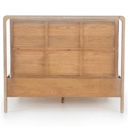 Matthew Modern Classic Brown Upholstered Leather Beige Oak Wood Bed - Queen|