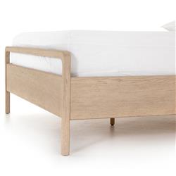 Matthew Modern Classic Brown Upholstered Leather Beige Oak Wood Bed - Queen|