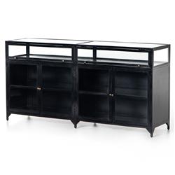 Katren Industrial Loft Clear Tempered Glass Top Black Iron Sideboard|
