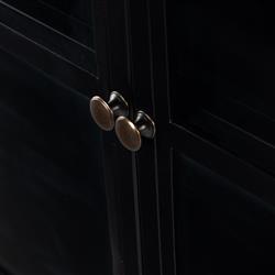 Katren Industrial Loft Clear Tempered Glass Top Black Iron Sideboard|