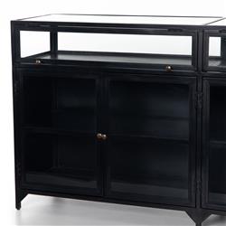 Katren Industrial Loft Clear Tempered Glass Top Black Iron Sideboard|