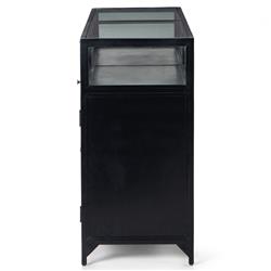 Katren Industrial Loft Clear Tempered Glass Top Black Iron Sideboard|