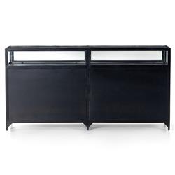 Katren Industrial Loft Clear Tempered Glass Top Black Iron Sideboard|