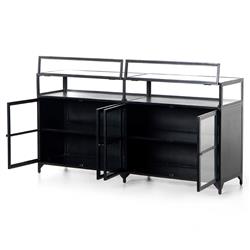 Katren Industrial Loft Clear Tempered Glass Top Black Iron Sideboard|