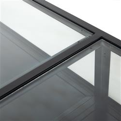 Katren Industrial Loft Clear Tempered Glass Top Black Iron Sideboard|