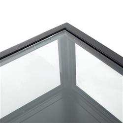 Katren Industrial Loft Clear Tempered Glass Top Black Iron Sideboard|