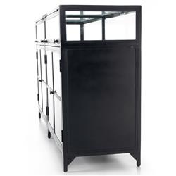 Katren Industrial Loft Clear Tempered Glass Top Black Iron Sideboard|