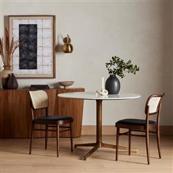 Parker Modern Classic Brown Aluminum White Marble Top Bistro Dining Table - 42"W|