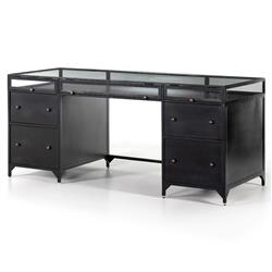 Katren Industrial Loft Black Iron Glass Shadow Box Top 4 Drawer Executive Desk|