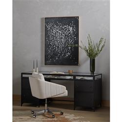 Katren Industrial Loft Black Iron Glass Shadow Box Top 4 Drawer Executive Desk|