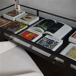 Katren Industrial Loft Black Iron Glass Shadow Box Top 4 Drawer Executive Desk|