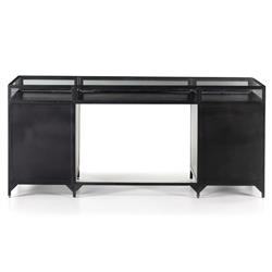 Katren Industrial Loft Black Iron Glass Shadow Box Top 4 Drawer Executive Desk|