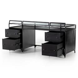 Katren Industrial Loft Black Iron Glass Shadow Box Top 4 Drawer Executive Desk|