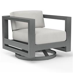 Finn Mid Century Grey Sunbrella Swivel Outdoor Lounge Arm Chair|